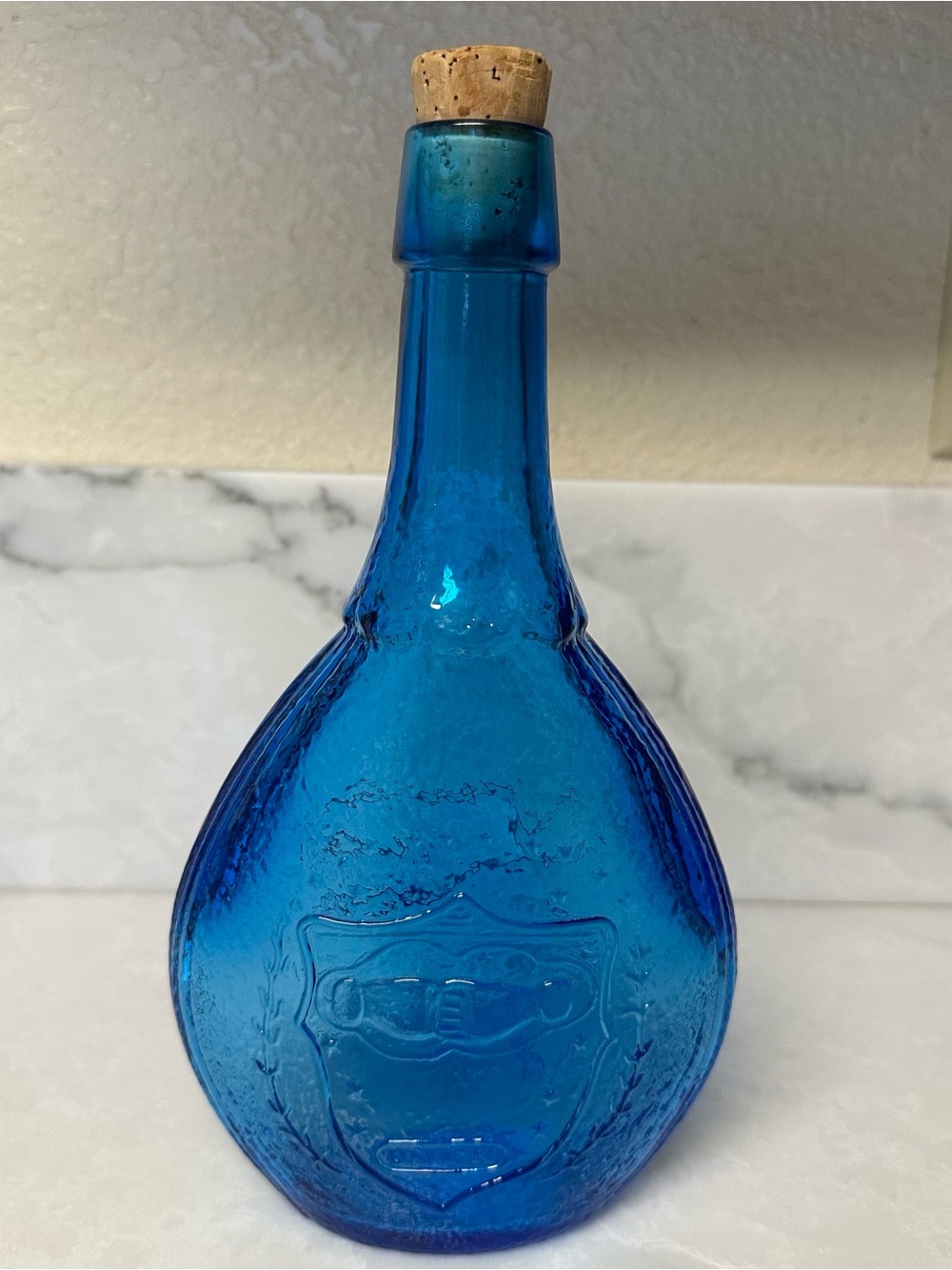 Vintage Wheaton American Eagle Union Shield Double Sided Corked Blue Decanter